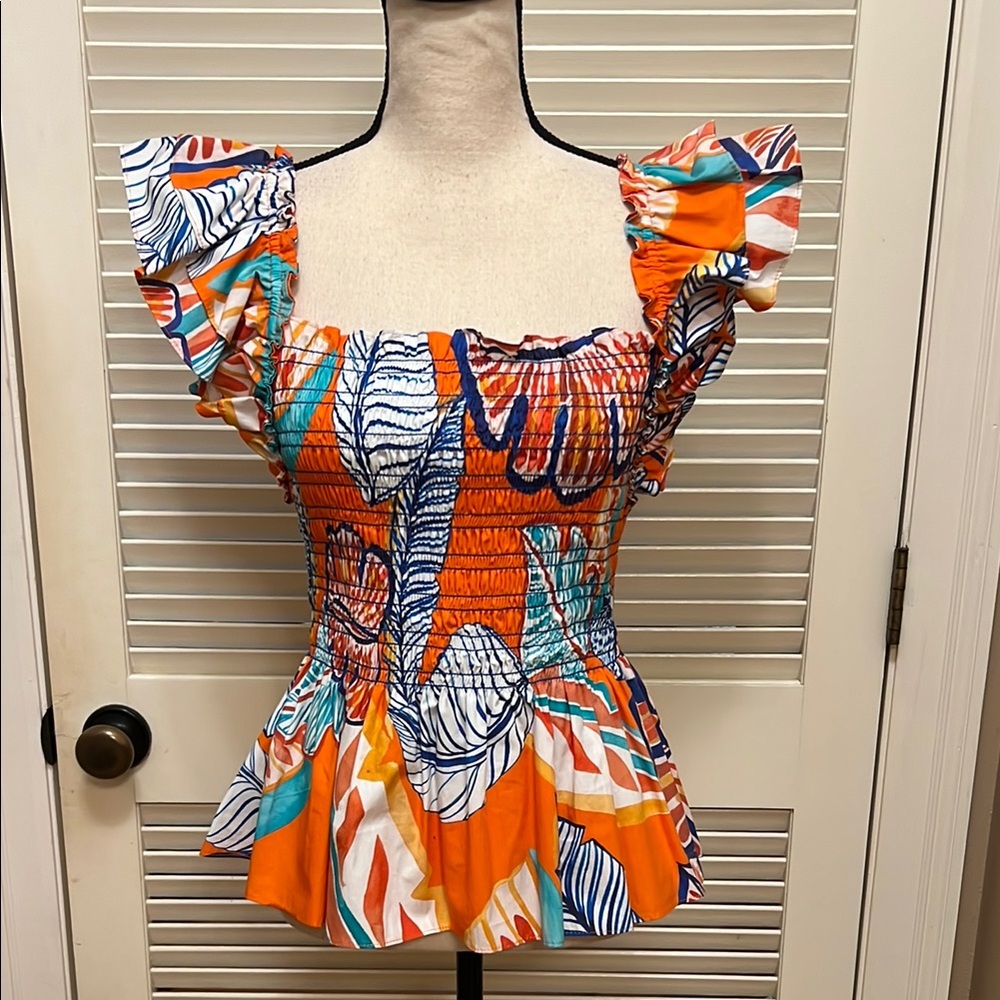 Willa Story Meredith Top in Orange Multi, Size Medium, NWT